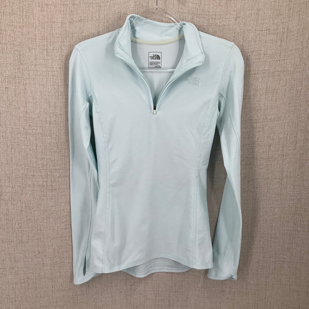 The North Face Quarter Zip‎ Pullover Womens XS Light Blue Thumbholes Lightweight